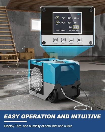 ALORAIR 264 PPD LGR Commercial Dehumidifier with Pump, Up to 3,000 Sq.Ft Industrial Dehumidifier with Drain Hose Potable Wheels Design for Whole House, Basement, Warehouse, Garage, Blue