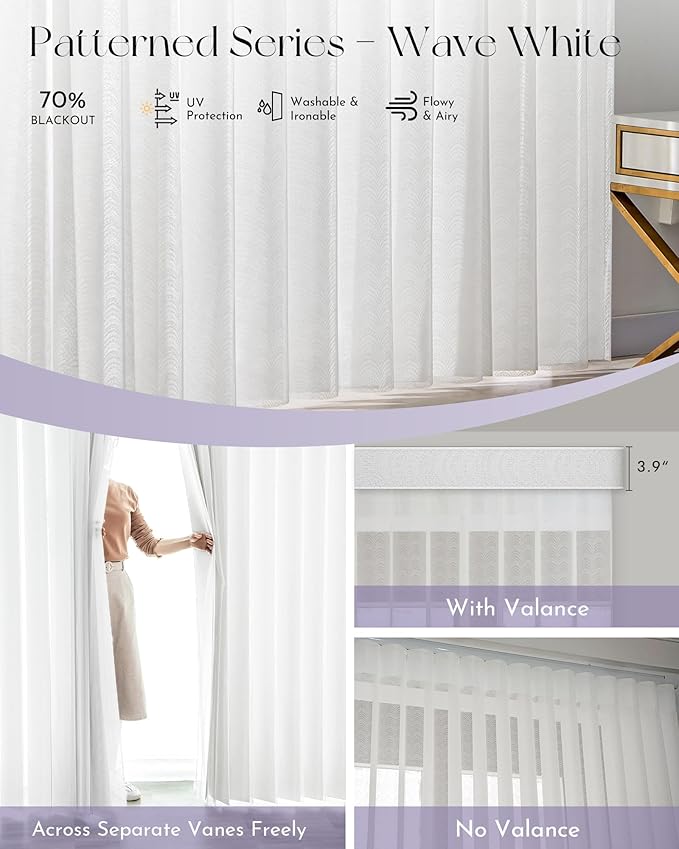 Graywind Motorized Sheer Vertical Blinds Compatible with Alexa Google Smart Sheer Curtain Drapery Privacy Light Filtering Remote Control Vertical Shades, Custom with Up to 157", Wave White