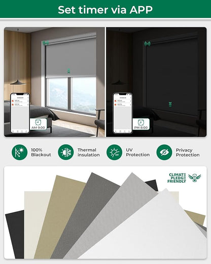 Allesin Motorized Blinds with Remote | Automatic Blackout Roller Shades, Easy Install & Smart Control Electric Blinds for Home Office, Living Room (Custom Size and Color)