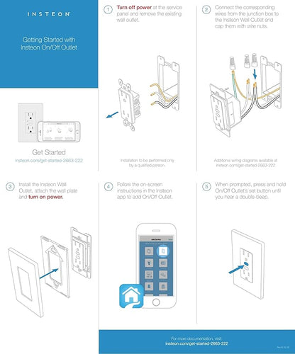 Insteon Smart Dual On/Off Wall Outlet, Top & Bottom Outlets Independently Controllable, 2663-222 (White) - Insteon Hub required for voice control with Alexa & Google Assistant