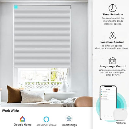 Changshade Motorized Cellular Shades for Windows Smart Blinds with Remote Control, Custom Size Compatible with Alexa, Google Home, Blackout, White