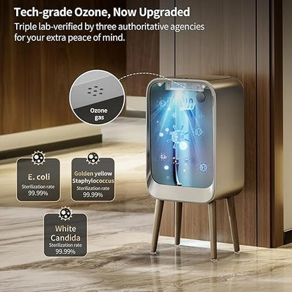 MRBIN Motion Sensor Bathroom Trash Can with Leg, Odor Control 5.5 Gal Tall Automatic Waste Basket for Bedroom, Ozone Purification Neutralizing, Touchless Butterfly Lid, Eclipse Grey
