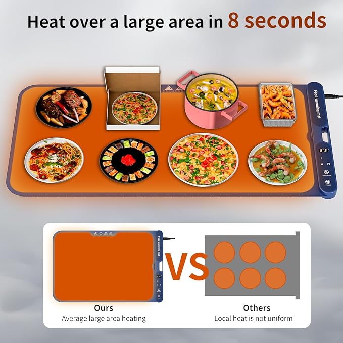 Electric Warming Tray&Food Warming MatFast Full Surface Electric Warming Tray with 7 Temp-Settings & 8H Timer, Portable Roll Up Food Warmer for Gatherings Parties Buffet-Oversized (Blue, 32''X15'')