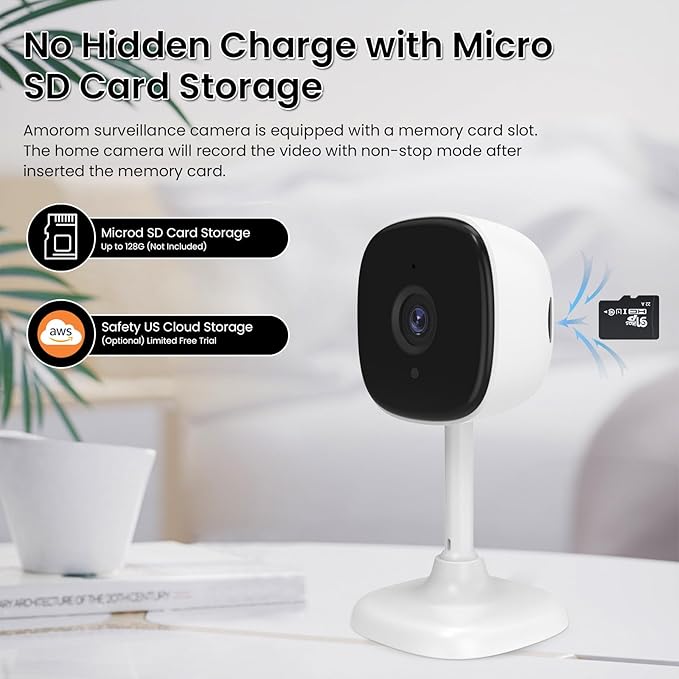 AMOROM Indoor Security Wired Cameras, Home Security Cameras, 2.4GHz WiFi Cameras, Motion Detection, Two-Way Audio, Night Vision, Phone App Control, Works with Alexa & Google Home, 4 Packs
