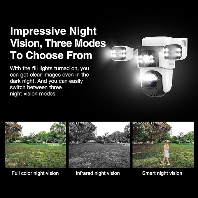 EVERSECU Solar Wireless Triple Lens WiFi PTZ Security Camera, Three Cameras in One, Side Cameras with Adjustable All-Angle Arm, 2K 360° View No Blind Spot, Auto Tracking, Spotlight, 2 Way Audio
