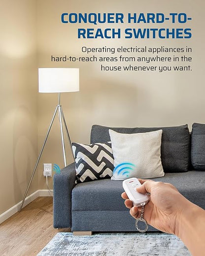 DEWENWILS Remote Control Outlet, Indoor Remote Outlet with 2 Remotes, 100FT Range, 15A/1875W, Remote Outlet Switch for Lights/Fans, Floor Lamp, Bedside Lamp