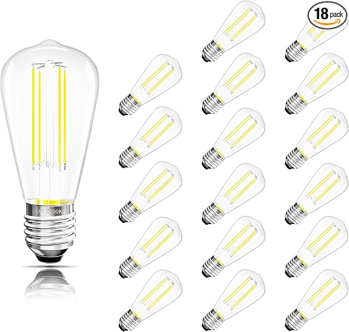 Edison Bulbs E26 Medium Base 2700K Soft White, 750LM ST19 Vintage LED Filament Bulb Clear Glass, Equivalent 75W Dimmable Lights Bulb 90+ CRI for Chandeliers, Pendants, Wall Sconces-18 Pack