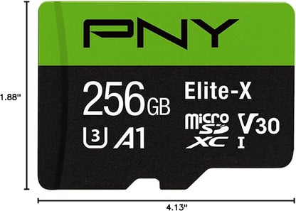 PNY 256GB Elite-X Class 10 U3 V30 microSDXC Flash Memory Card - 100MB/s, Class 10, U3, V30, A1, 4K UHD, Full HD, UHS-I, Micro SD