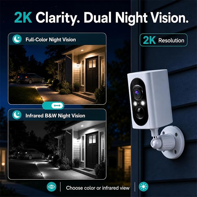 355° Pan Rotate Cameras 2 Pack, 2K Video, Security Cameras Wireless Outdoor