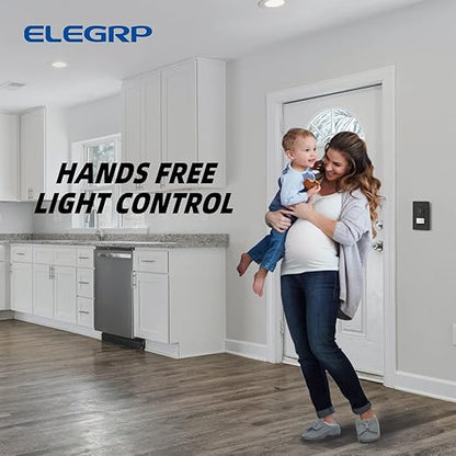 ELEGRP Occupancy Motion Sensor Light Switch, PIR Infrared Motion Activated Wall Switch, No Neutral Wire, Single Pole for CFL/LED/Incandescent Bulb, Wall Plate Included, UL Listed (6 Pack, Matte Black)