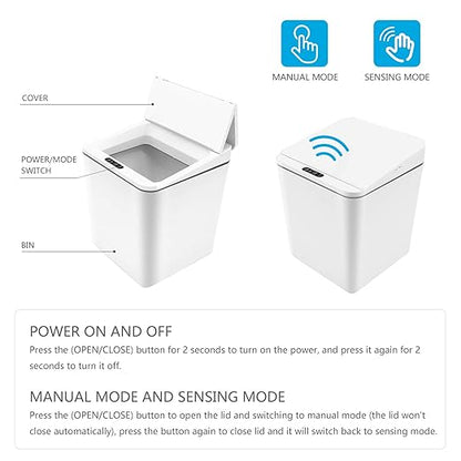 Automatic Small Countertop Trash Can with Lid, 1.5 Gal/6L Toucheless Mini Waste Bin for Office Desk/Bedside Table/Coffee Bar -Batteries, White