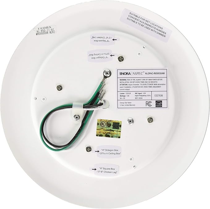 Nora Lighting NLOPAC-R650930AW NLOPAC-R650930AW-15 Watt LED 6" Surface Mount AC Opal-3000K-1,050 Lumens-120V-White, Surface Mount White