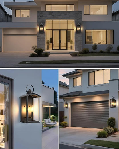 19.7-INCH Outdoor Wall Light Fixtures, Dusk to Dawn Exterior Lanterns Waterproof, Large Porch Sconces Wall Mounted Lighting, Modern Matte Black Front Open Window Wall Lamps for Patio