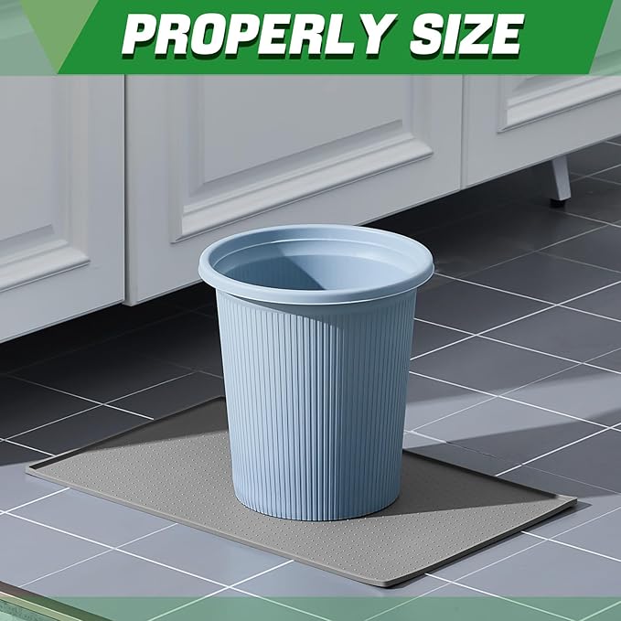 Tinideya Waterproof Trash Can Mat with Raised Edge Non Slip Under Garbage Mat Trash Can Pads Protective Silicone Rubber Tray for Kitchen to Avoid Spills Floor Scratches(Gray,11.8" X 18.9")