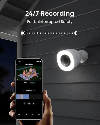 youkey 2.5K Wired Security Camera Outdoor, F1.0 Color24 Night Vision, Plug-in Cameras for Home Security Outside, 24/7 Continuous Recording, 130°FOV, 2.4/5GHz WiFi 6, Bluetooth Pairing, No Monthly Fees