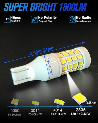 921 LED Bulb for Reverse Lights,906 922 W16W 912 LED Bulb with Projector Replacement for Back Up Lights，46smd 500% Brighter,6000K White Nano-Ceramic Cooling T15 Reverse Bulbs (2pcs)