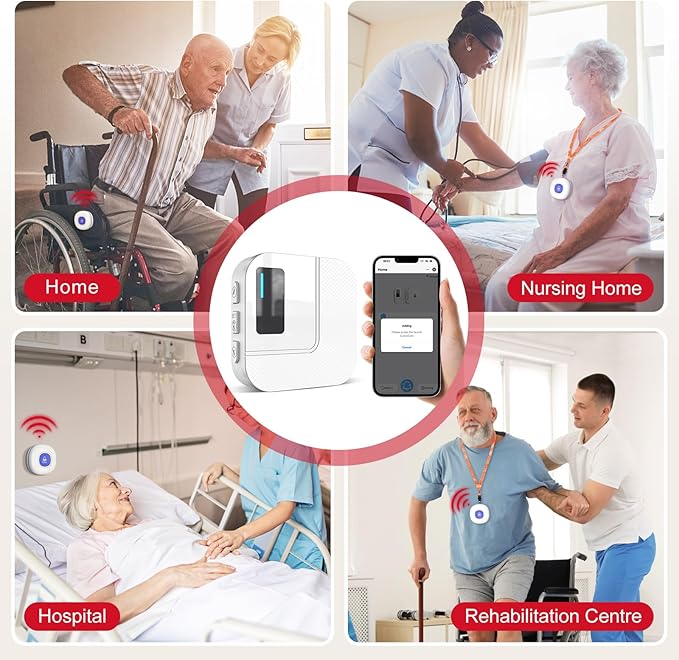 CallToU Wi-Fi Wireless Caregiver Pager Call Button for Elderly at Home , APP Emergency Alert for Seniors, Patients, and the Disabled with 2 Call Button, 2 Receiver (2.4GHz Wi-Fi)
