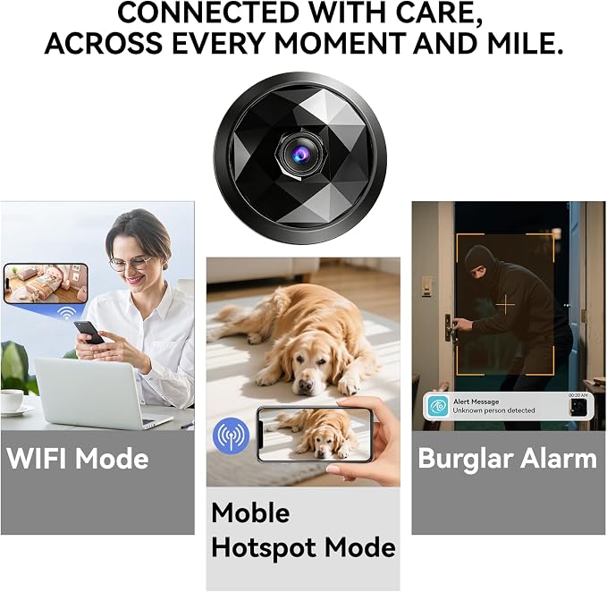 4K Indoor Mini WiFi Hidden Camera:with Motion Alerts&Night Vision(black)