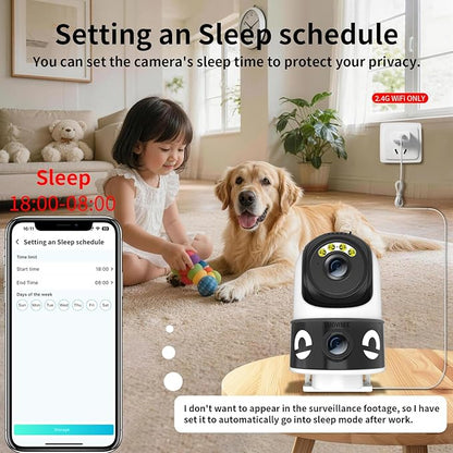 Luovisee Dual Lens Security Camera Outdoor/Indoor,Wired Camera for Home Security for Plug-in 24/7 Continuous Recording,360° View Pan/Tilt,Siren Alarm,Two Way Audio,2.4GHz Wi-Fi