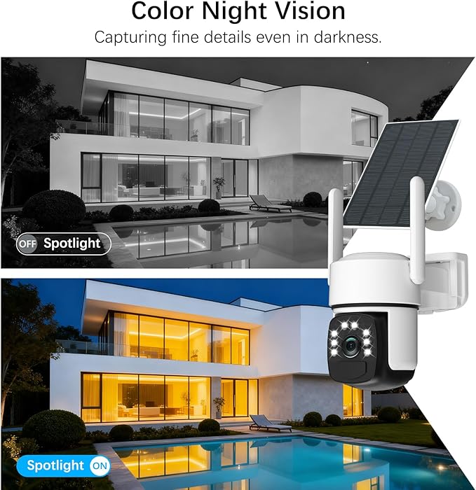 Solar Security Cameras Wireless Outdoor,4 Cam-Kit,Solar-Powered,No Subscription,Home Security Cameras System with 4MP Color Night Vision,Auto Tracking,Spotlight & Siren,32GB Memory Card,2.4 & 5G WiFi
