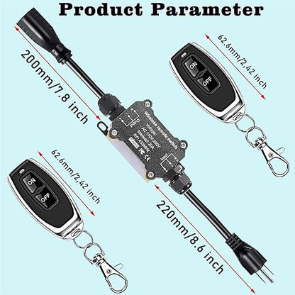 AC110V Remote Control Power Switch,Waterproof Wireless Light Switch,165 Feet Long,AC110V/120V/250V/20A RF Module Relay,Outdoor Weatherproof Smart Socket,Electrical Equipment