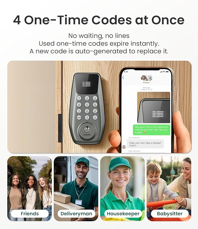 DESLOC C100 Keyless Entry Door Lock with Visual Display, 100 Customizable User Codes and 4 One-Pass code, door locks for front door with 2 Keys,12 Months Battery, IP54, BHMA Grade 3, Auto Lock, Nickel