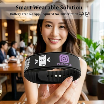Smart NFC Social Media Wristband – Silicone QR Bracelet for Facebook, Instagram & Google Reviews | Waterproof | Lifetime Link Update | Analytics Dashboard (NFC-WB-INS-BLK-V1)