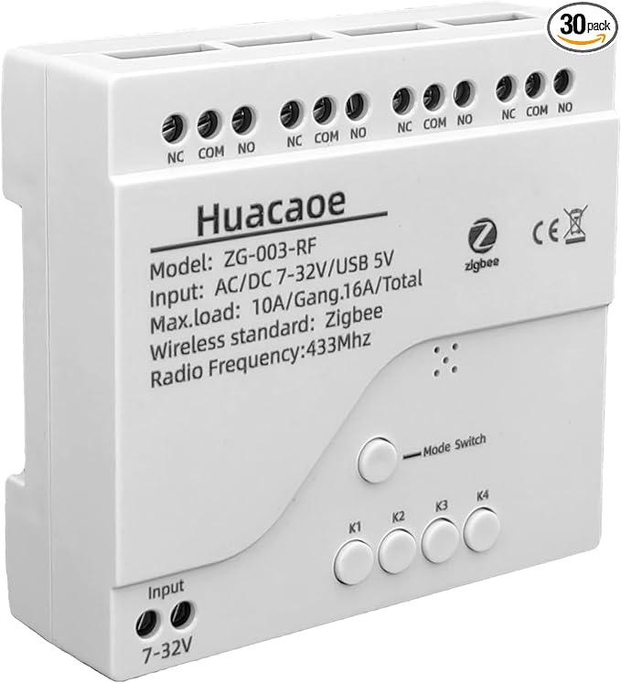 Zigbee 4CH DC7-32V USB 5V Relay Smart Switch Module,Wireless APP Remote Control with Inching/Self-Lock/Interlock modle,Works with Tuya Zigbee Gateway,Alexa,Google Home (Required ZigBee Hub)