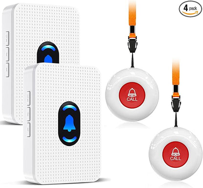 Daytech Caregiver Pager Call Button for Elderly Nurse Alert System for Seniors Patient Disabled at Home/Hospital/Clinic/Nursing Home 2 Emergency Button 2 Plugin Receivers
