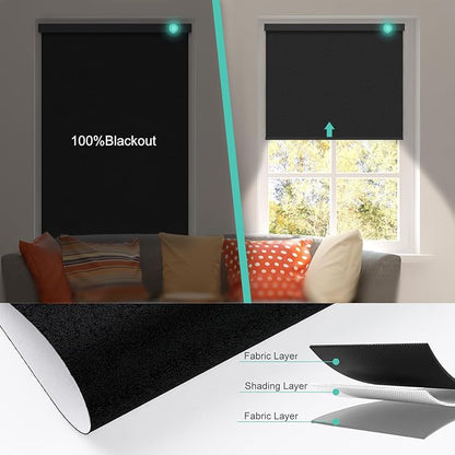 Motorized Blinds with Remote, Blackout Smart Automatic Electric Blinds for Windows Compatible with Alexa Homekit, Cordless Indoor Motorized Roller Shades with Custom Size（Midnight Shimmer）