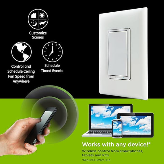 Enbrighten Z-Wave Plus Fan Control, Works with Alexa, Google Assistant, 3-Way Compatible, ZWave Hub Required, Repeater/Range Extender, Smart Ceiling Fan Control, Smart Switch, White & Almond, 14314