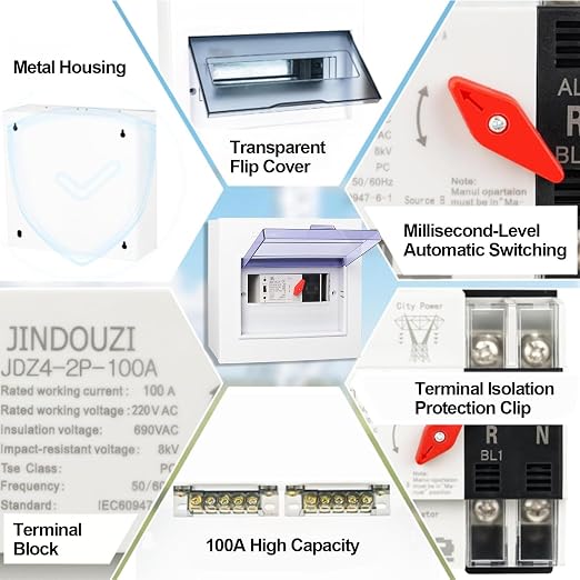 Ketofa 2P 100A 110V Automatic Transfer Switch, Metal Box Generator ATS