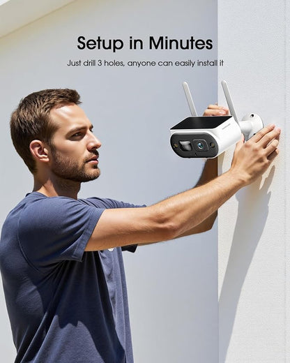 Solar Security Cameras Wireless Outdoor, Quick Installation, No Subscription Cameras for Home Security Camera System, 4MP Color Night Vision, 10CH Expandable, 2.4 & 5GHz WiFi, 4 Cameras with Monitor