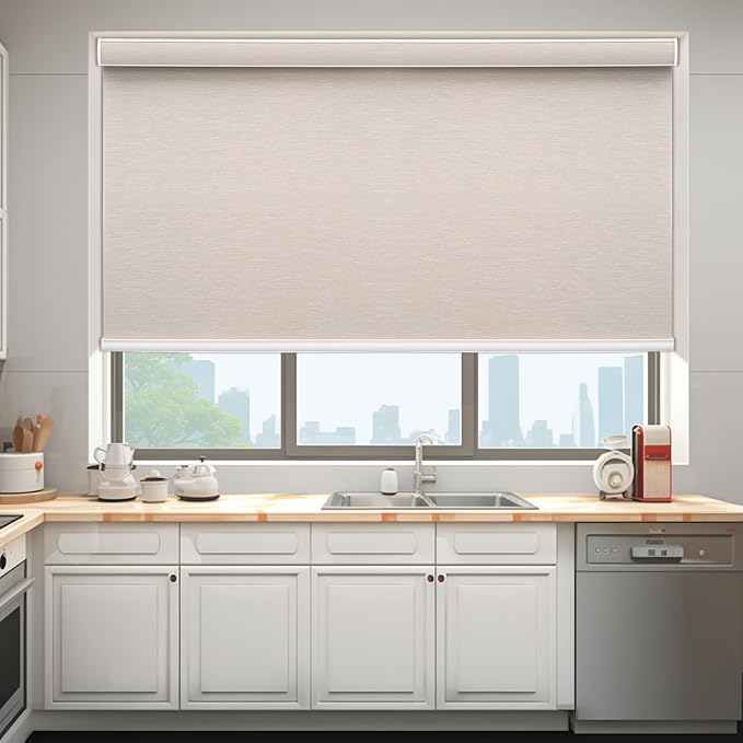 Changshade Custom Size Cordless Roller Shades, Blackout Roller Window Blinds with Thermal Insulated for Office, Living Room, Bedroom, Kitchen, Brown