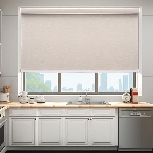 Changshade Custom Size Cordless Roller Shades, Blackout Roller Window Blinds with Thermal Insulated for Office, Living Room, Bedroom, Kitchen, Brown