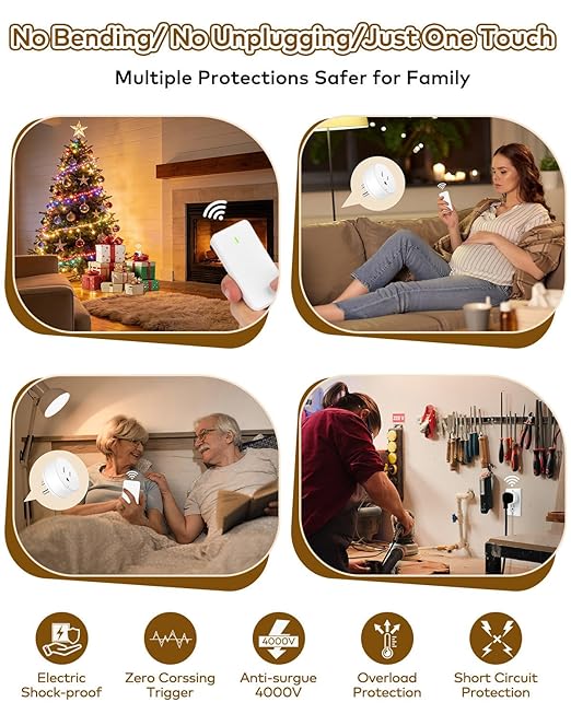 NineLeaf Wireless Remote Outlet Switch,Remote Lamp Switch,On Off Light Plug Decorator Switches Wall Mounted, 500FT, 15A/1500W, TUV List,Programmable, No Wiring,Lamp,Fans,Household Appliances
