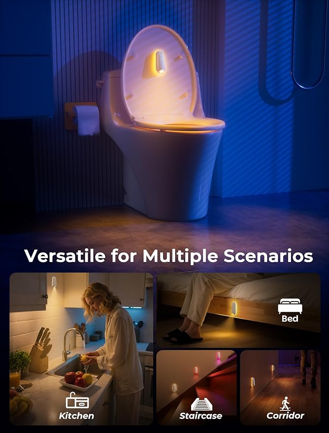 Toilet Night Light Motion Sensor, 8 Color Changing LED Wall Motion Sensor Light Indoor Bathroom Accessories Decor, Inside Toilet Lights Christmas Stocking Stuffers for Men Kids Birthday Gifts (1 Pack)