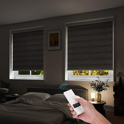 ACMEART Motorized Zebra Blinds,Smart APP & Remote Control 100% Blackout Shades,Compatible with Alexa,Custom Size Electric Window Blinds for Bedroom/Home/Office (Charcoal Grey)