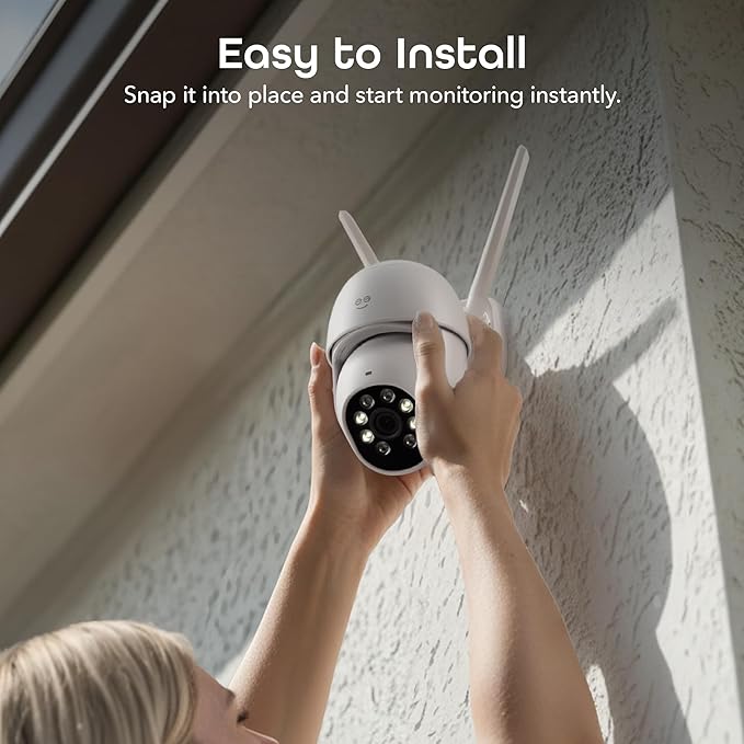 Geeni Lookout 2K Outdoor Auto-Follow Security Camera – Outdoor Security Camera, Weather Resistant with Pan-Tilt, Motion Tracking, Dual-Band Wi-Fi, Color Night Vision, Two-Way Audio — White