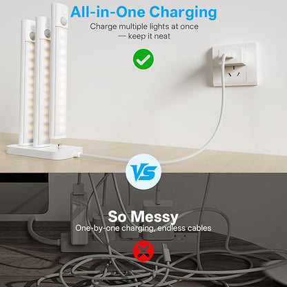 Under Cabinet Lighting with Charging Station,Rechargeable Motion Sensor Light Indoor,LED Closet Lights,3 Colors Dimmable,Magnetic for Kitchen,Wardrobe,Bedroom,Drawer 3Pack