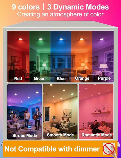 ILC BR30 LED Recessed Can Light Bulbs, Indoor Flood Light Bulbs, RGB Color Changing, 5CCT Tunable with Remote Control, E26 Base, 10W 900LM 70W Equivalent, for 5"/6" Recessed Cans Only, 12 Pack