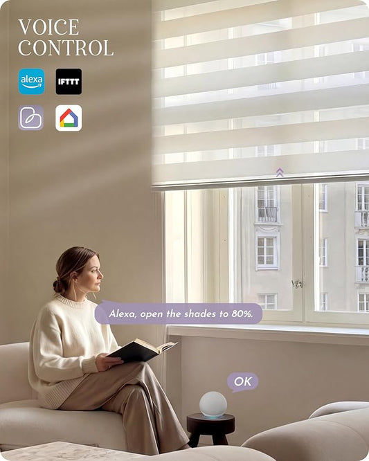 Graywind Motorized Blinds with Remote, Smart Zebra Shades for Windows, Hardwired Roller Blinds Compatible with Alexa, Apple Homekit, Google Home, Custom Size, Classic - Coffee