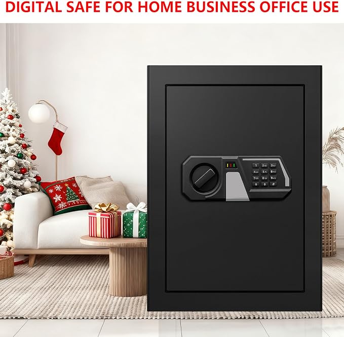 3.4 Cub Large Safes for Home Use, Digital Home Safe Box Fireproof Waterproof with Programmable Keypad, Spare Keys and Removable Shelf, Anti-Theft Fire Proof Safe for Document Money Valuables