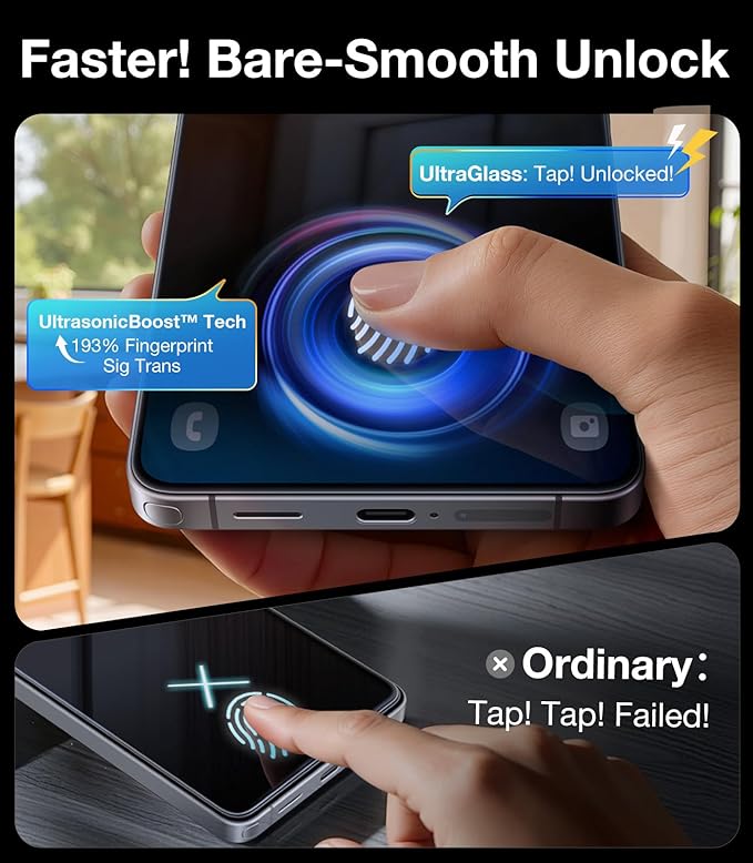 UltraGlass Unbreak Top 9H+ Glass for Samsung Galaxy S25 Ultra Privacy Screen Protector [Military Grade Shatterproof & Longest Durable] S25 Ultra Screen Protector Tempered Glass, 2 Pack [Black]