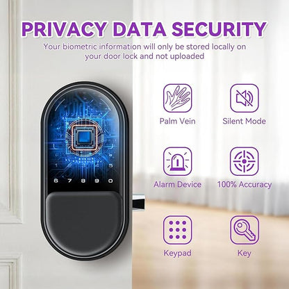 Venotech Palm Vein Smart Lock, 2-in-1 Doorbell Keyless Entry Door Lock with Code Passcode, IP55 Waterproof, Auto Lock, Upgraded Rechargeable Battery, Front Door Smart Lock for Home, Office,