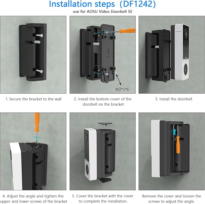 Holder for aosu Doorbell Camera Ultra V8S1AX11, Adjustable 0 to 90°Angle Mount for aosu Doorbell SE V8E2CA11, Corner Mount Wall Plate Mounting Bracket Kit Stand for aosu Doorbell Camera Ultra/SE/Pro