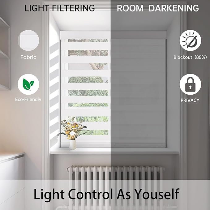 Changshade Custom Size Cordless Motorized Zebra Roller Shades,Roller Shades Dual Layer Day and Night Privacy,Privacy for Living Room,Bedroom,Bathroom,Easy Installation,More Color (Customize Now)