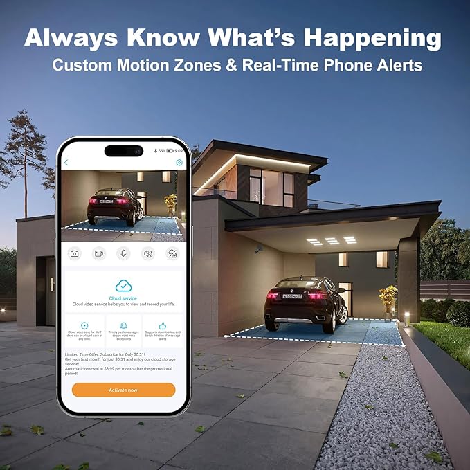 No WiFi Security Camera, 4G LTE Cellular Security Camera, 2K Dual Lens Magnetic Portable SIM Card Camera with Long Stanby Battery, Night Vision, PIR Motion Cam for Garages, Cabins, Campsites, Motels