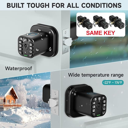 Richelock Fingerprint Door knob, Smart Biometric Door Lock with Keypad, Keyless Entry Code Door Knob, Waterproof & Weatherproof , Auto Lock ,Voice Navigation, For Bedroom, Gate,Office