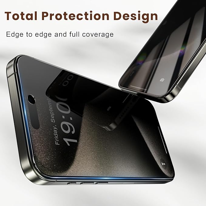 Fotbor for Apple iPhone 15 Pro Max True 23° Privacy Screen Protector with [3s Installation Frame], Case Invisible Friendly 9H+ Tempered Glass 2Pack, 15 Promax 6.8 inch